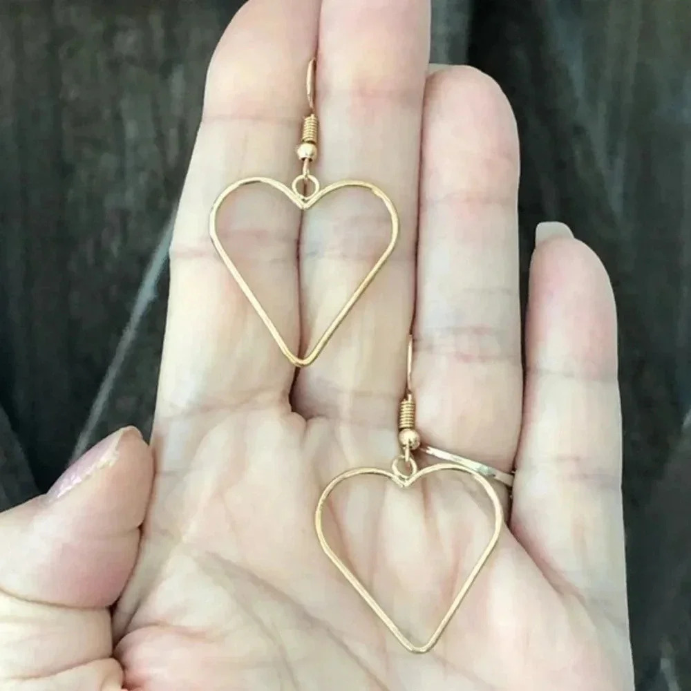 Gold Tone Open Heart Drop Earrings NWT